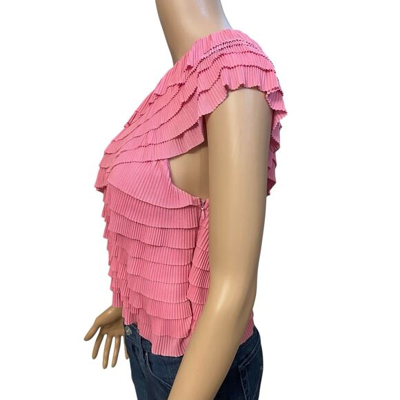 Endless Rose One Shoulder Mesh Tank Top Large Ruffle Cropped Coquette Pink - Picture 2 of 7